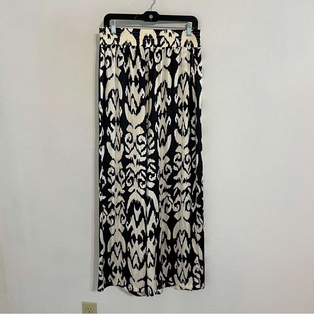 Women's Sincerely Jules Wide Leg Pants black/White Floral Print Size L